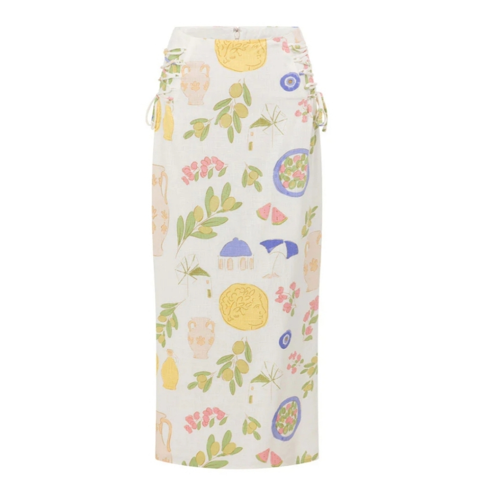 Sabo Skirt Cream Floral Print Midi Skirt